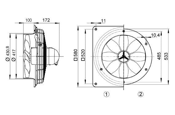 Maico Axialwandventilator DZQ 40/6 B Ex e Wandplatte, Drehstrom, Ex-Schutz, DN400