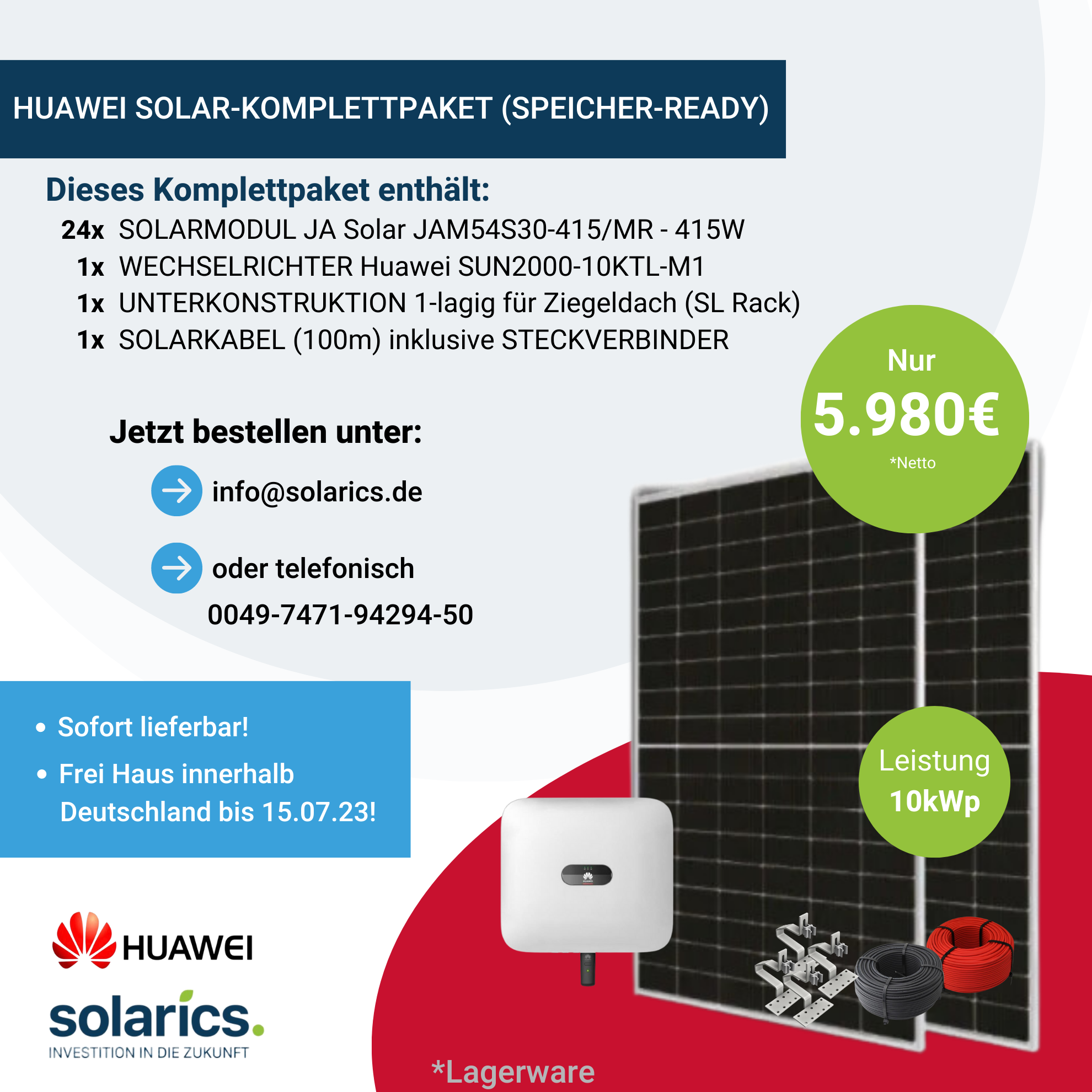 10 kWp Huawei Solar-Komplettpaket (Speicher-Ready)