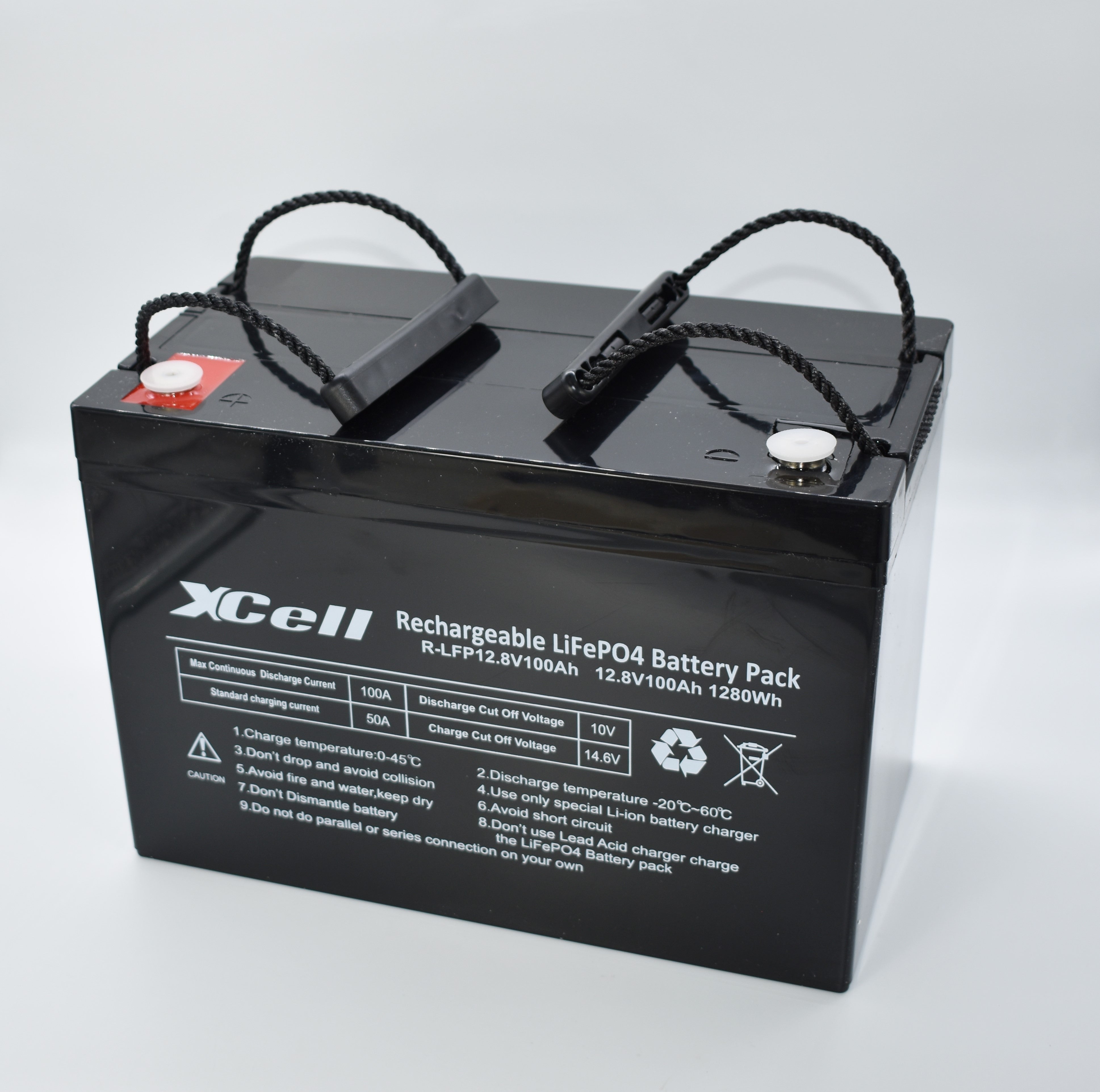 H1: XCELL XCELFP12100 LiFePO4 Akku mit 12,8 V und 100 Ah