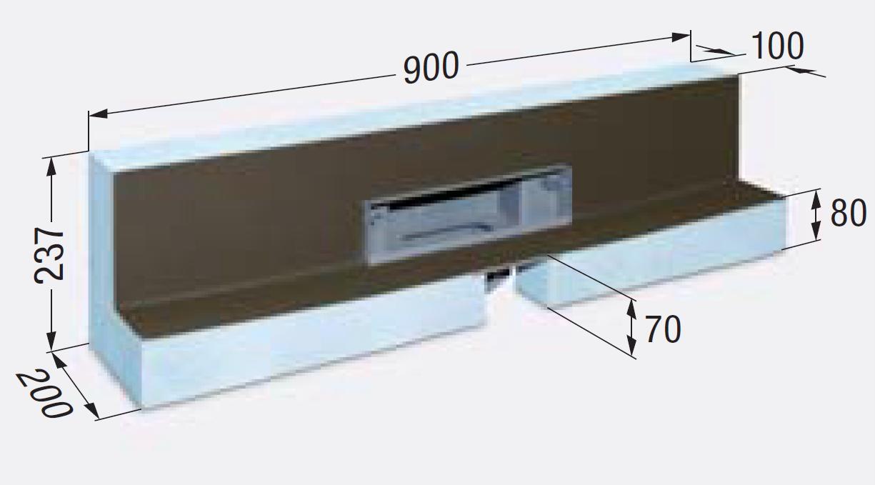 KESSEL Einbauboard 900 mit Wandablauf Scada Grundkörper LED blau und Ablaufblende (Wave)