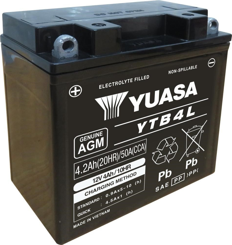 Yuasa Motorradbatterie YTB4L 12V 4Ah (AGM Wartungsfrei)