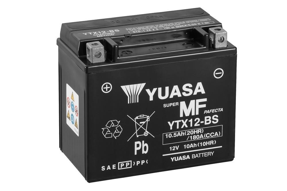 Yuasa Motorradbatterie YTX12-BS 12V 10Ah (10,5Ah) (AGM Wartungsfrei)