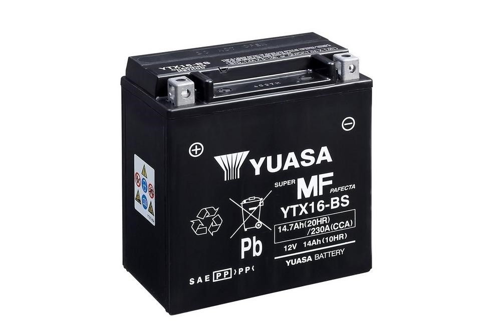 Yuasa Motorradbatterie YTX16-BS / YTX16 12V 14Ah (14,7Ah) (AGM Wartungsfrei)
