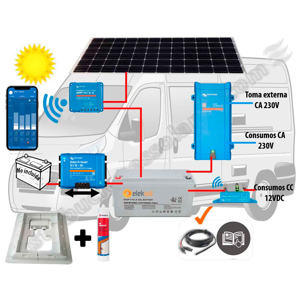 Eleksol Kit Camper booster 18A, solar 200W, acumulación 180Ah, potencia 800VA