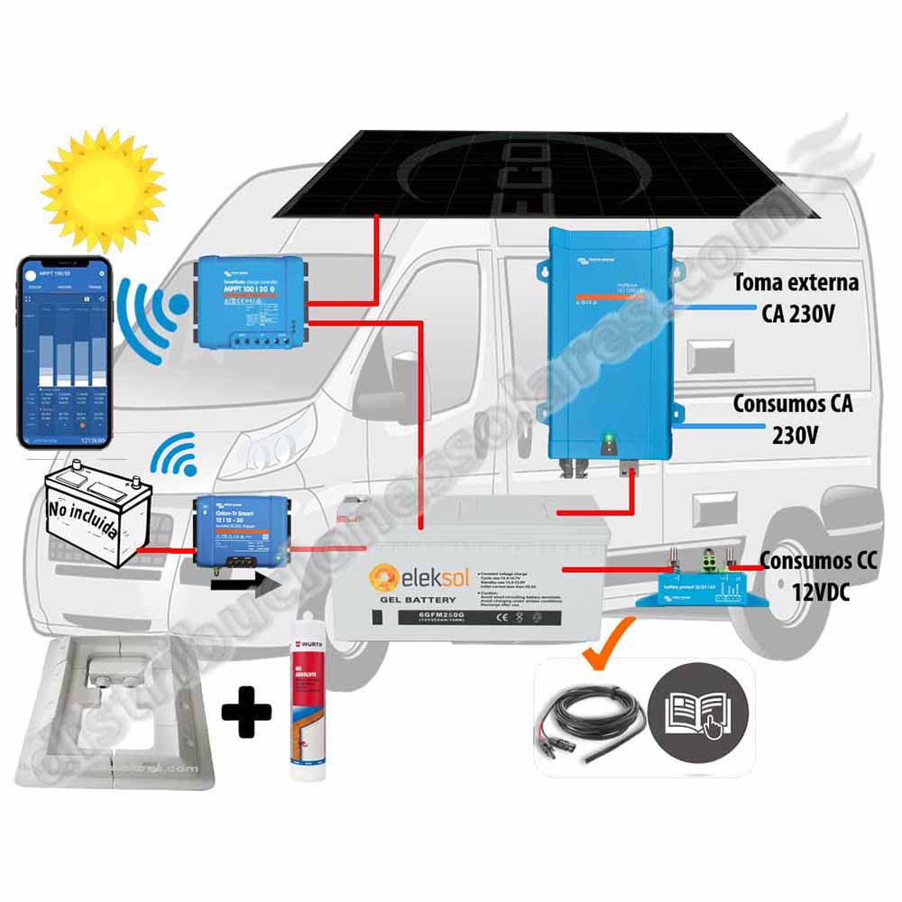 Eleksol Kit Camper booster 30A, solar 305W, acumulación 250Ah, potencia 1200VA