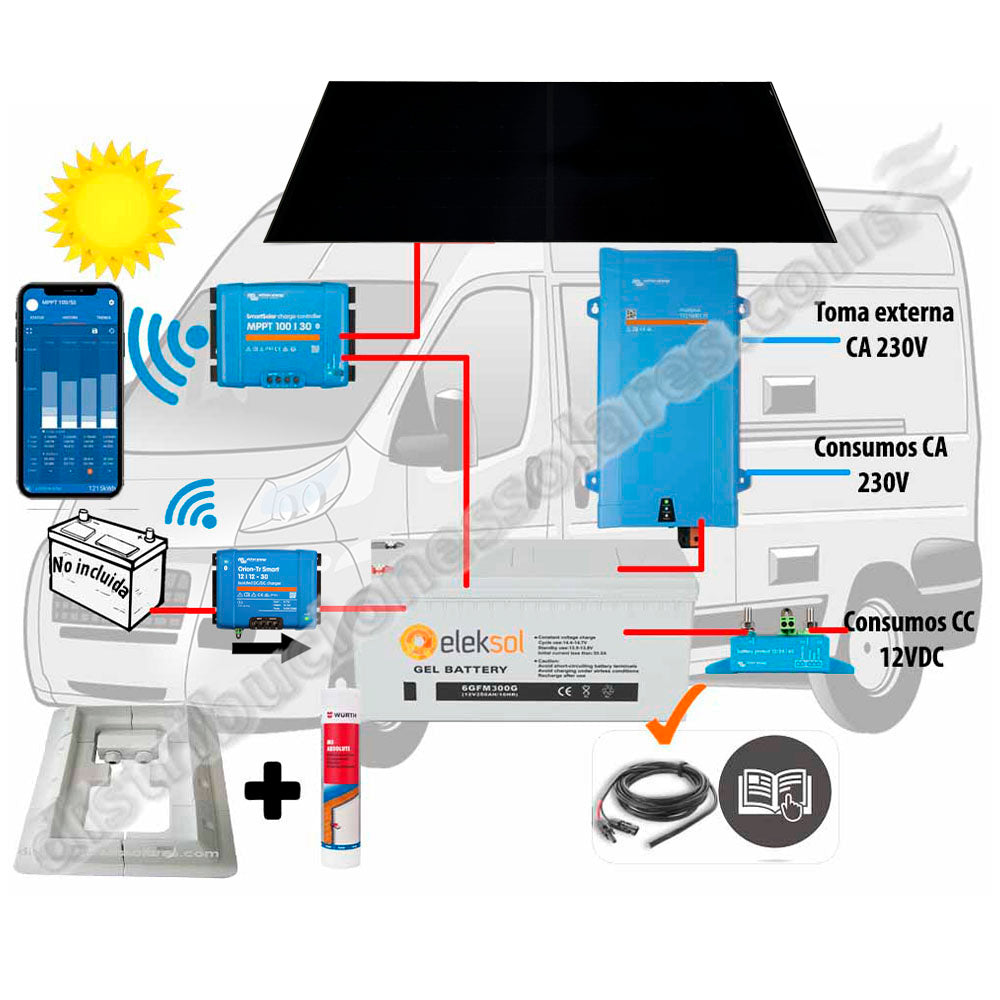 Eleksol Kit Camper Javi Ordieres booster 30A, solar 400W IBC, acumulación 200A LFP, potencia 1600VA