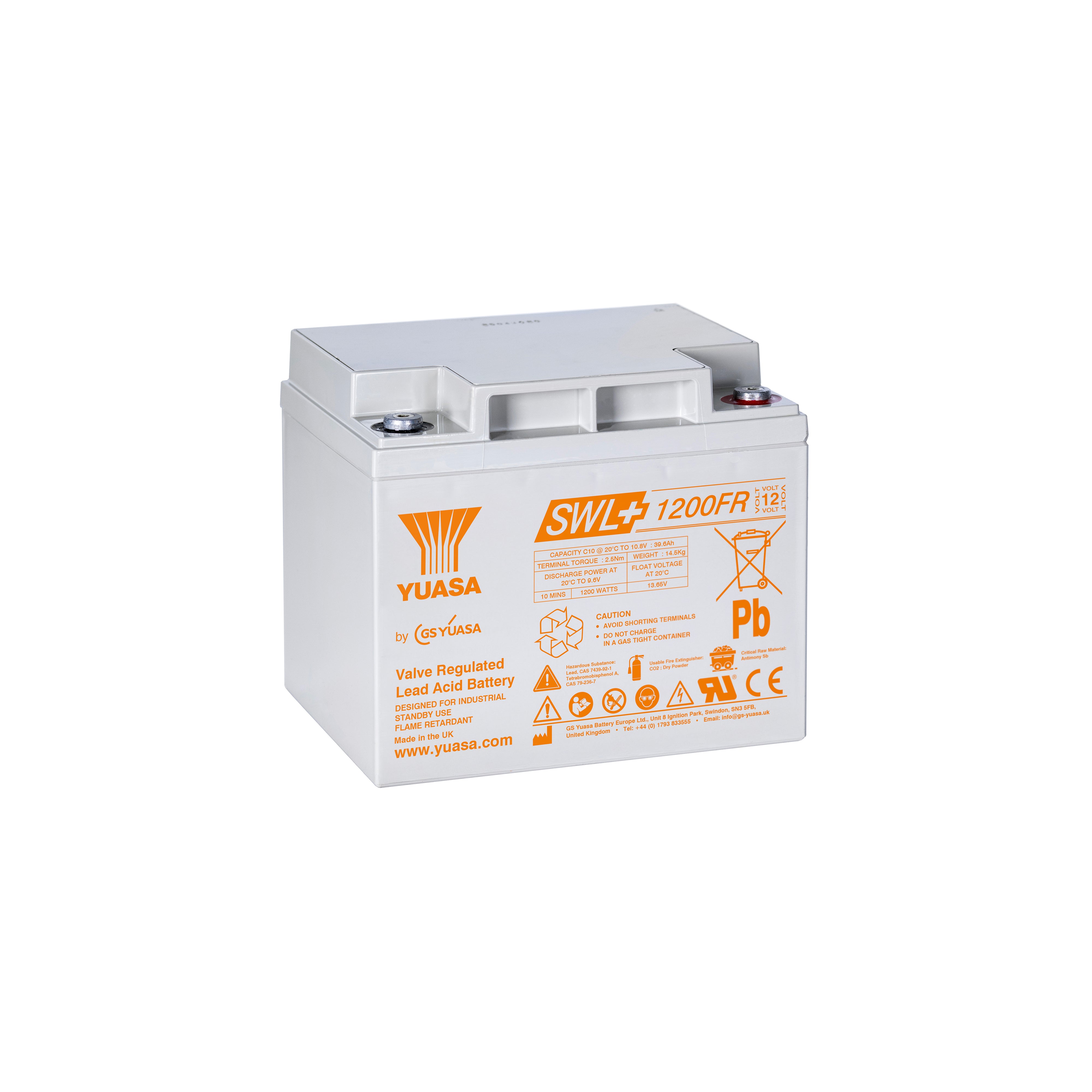 Yuasa SWL+1200FR Industrielle VRLA-Batterie - 12V / 40,6Ah (Flammhemmend / Flame Retardant)