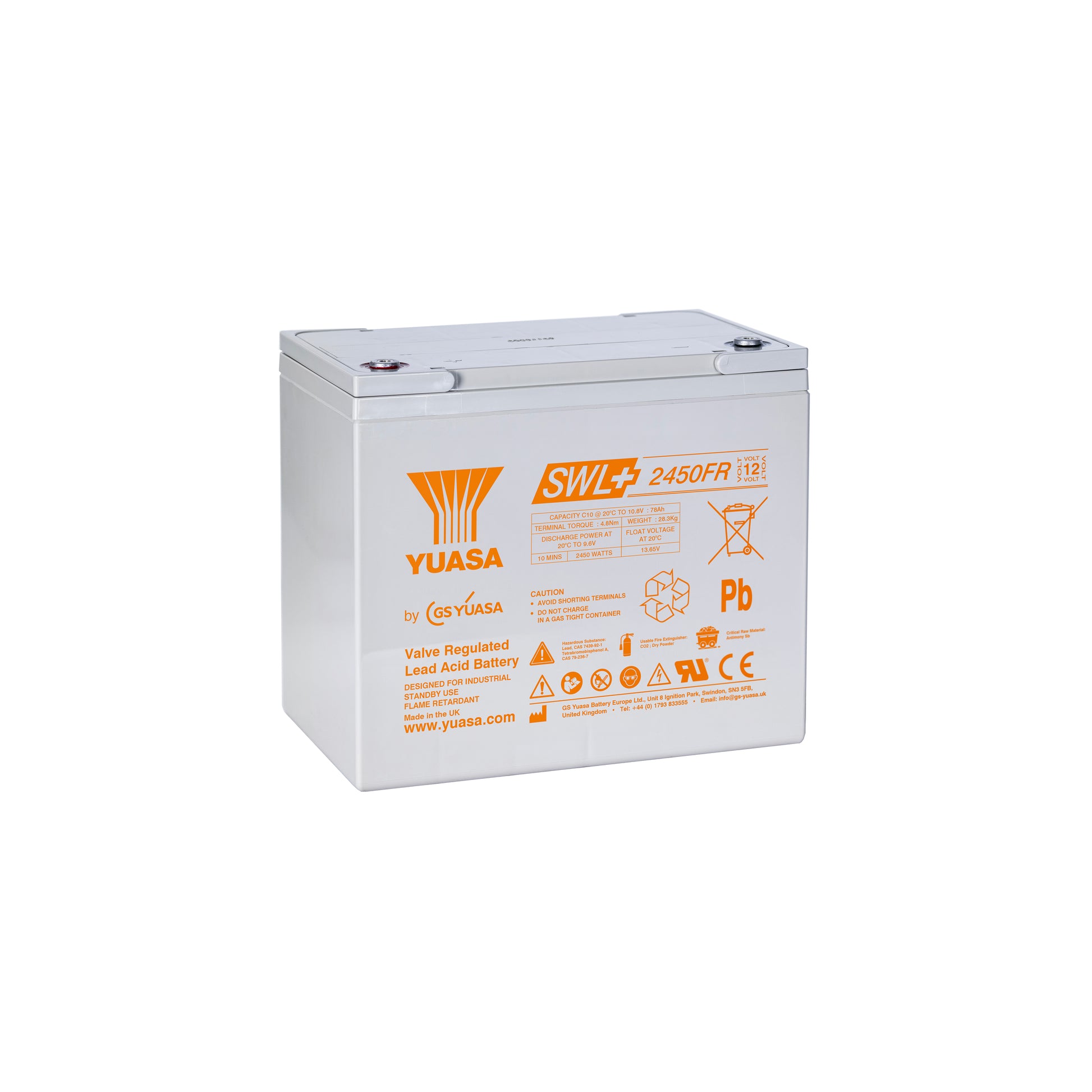 Yuasa SWL+2450FR Industrielle VRLA-Batterie - 12V / 80Ah (Flammhemmend / High Rate)