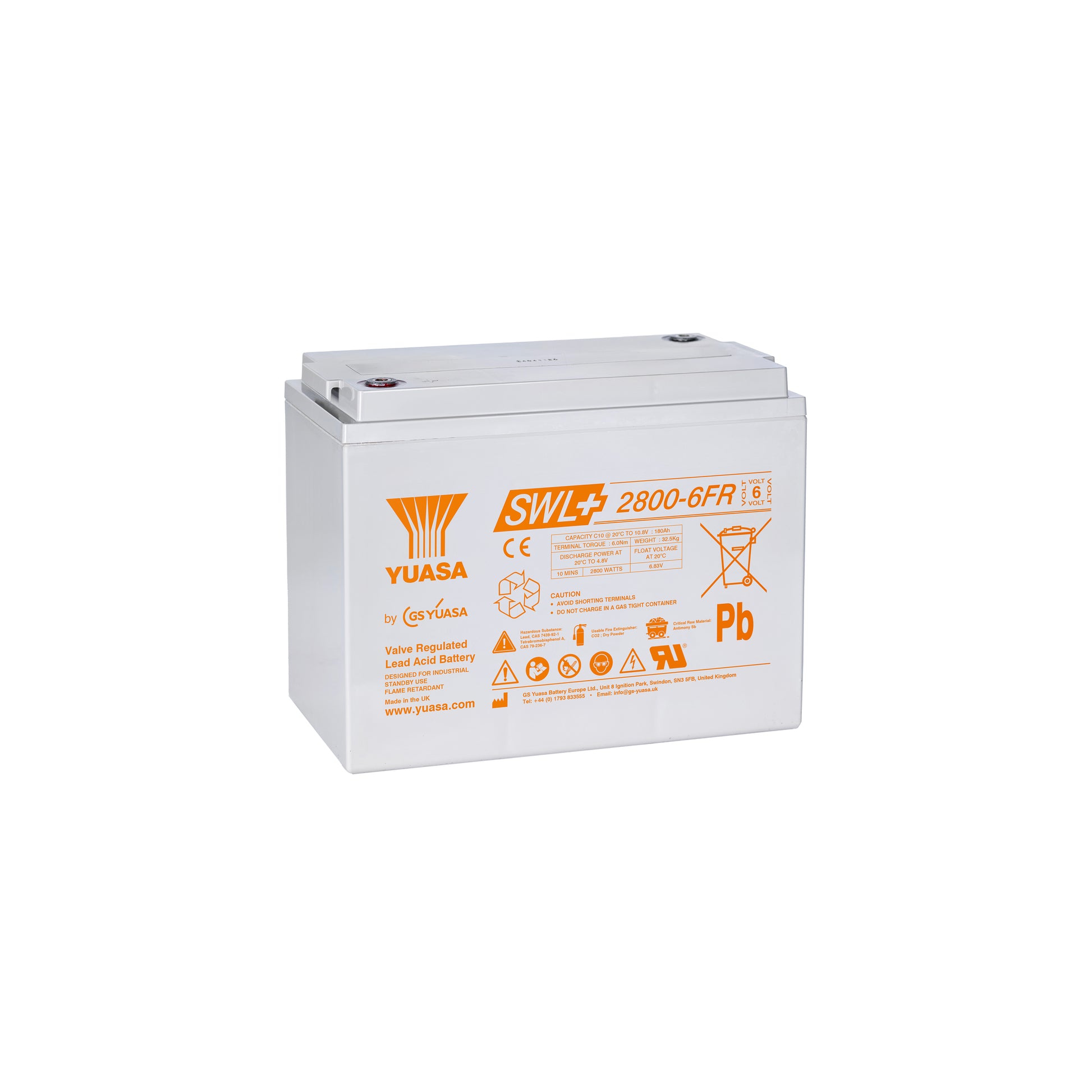 Yuasa SWL+2800-6FR Industrielle VRLA-Batterie - 6V / 184Ah (Flammhemmend / High Rate)