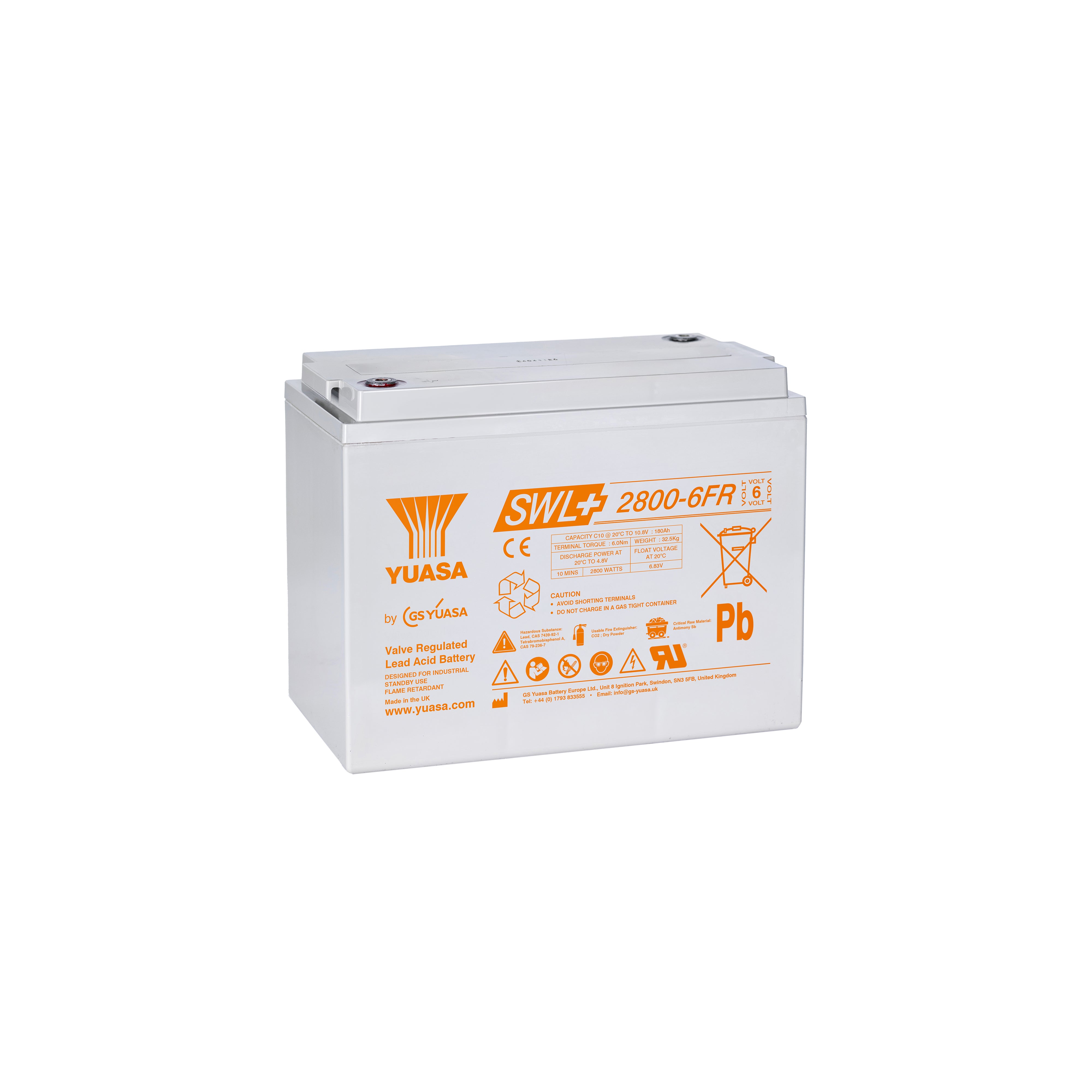 Yuasa SWL+2800-6FR Industrielle VRLA-Batterie - 6V / 184Ah (Flammhemmend / High Rate)