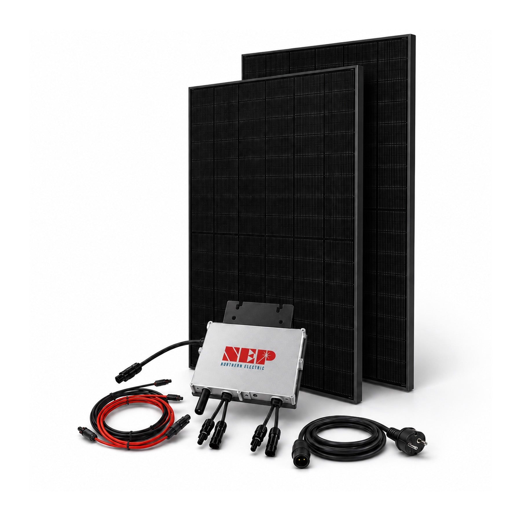 Balkonkraftwerk 800W / 920W Solarleistung mit 2x JA Solarmodulen Full Black Glas Glas 460W und einem NEP BDM800 Wechselrichter