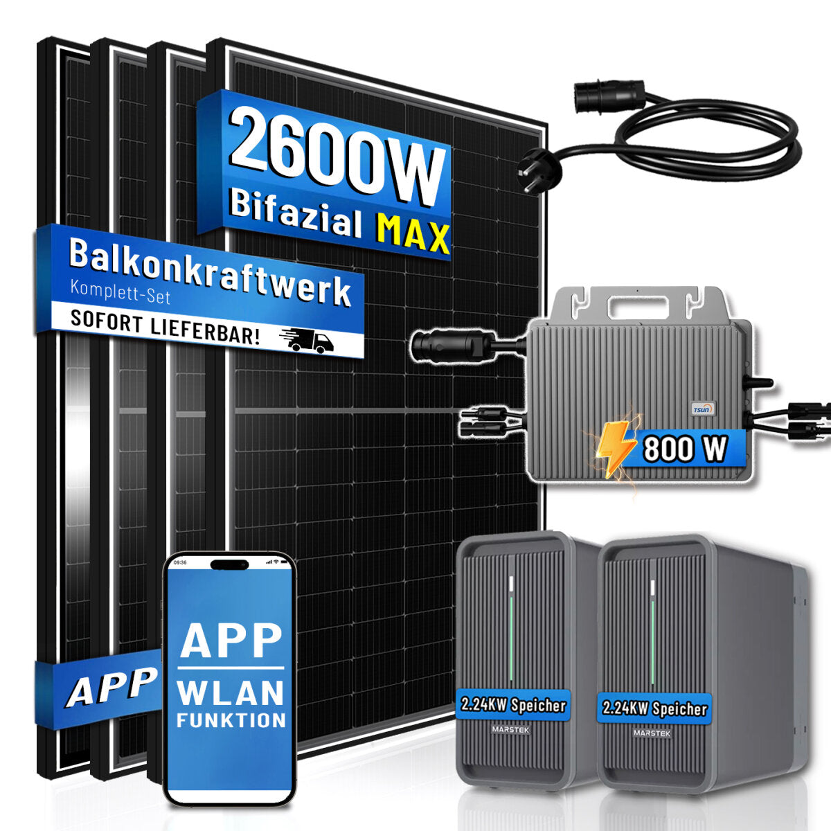 Balkonkraftwerk 2600W Komplettset Solarmodule