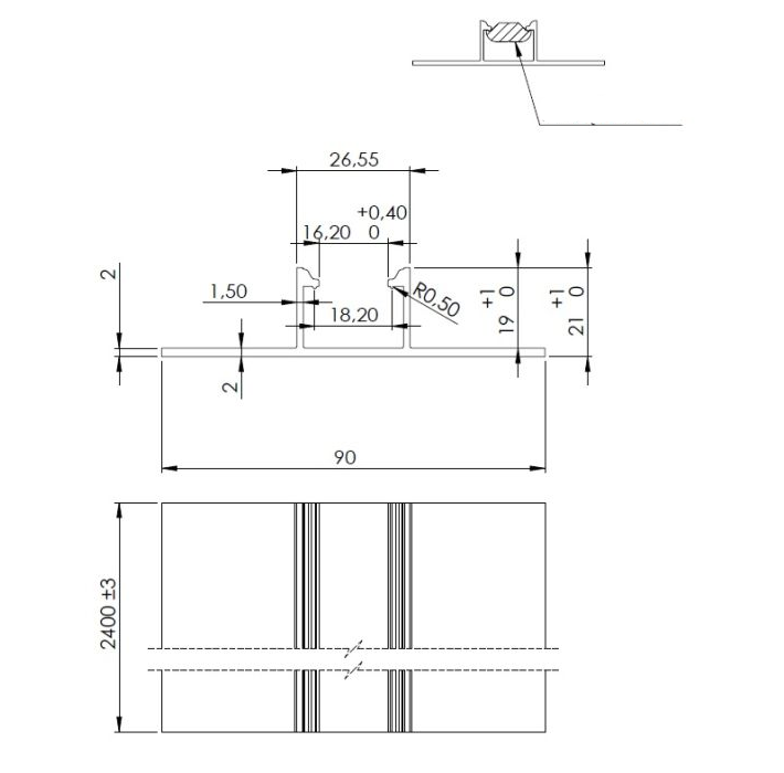 Corab Trapez-Montageschiene SMT L2400 (91x21) Mit Dichtung