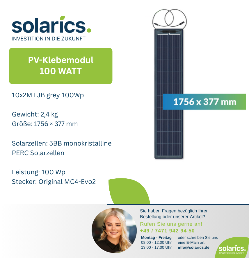 DAS Solar Solarmodul 10x2M FJB grey 100Wp