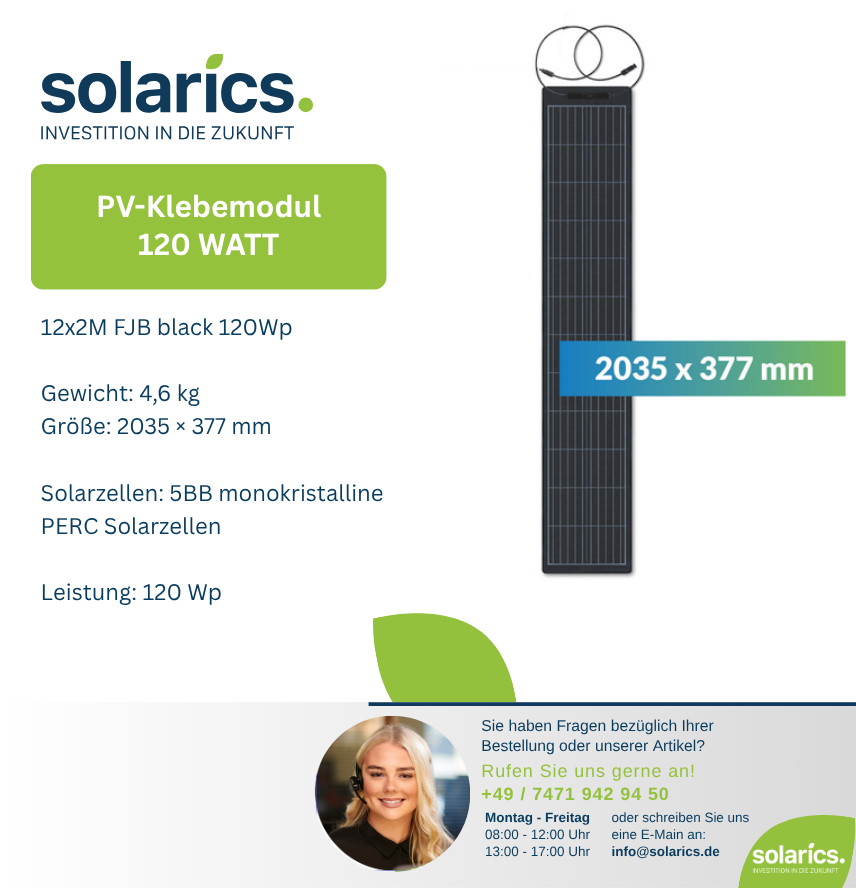 DAS Solar Solarmodul 12x2M FJB black 120Wp