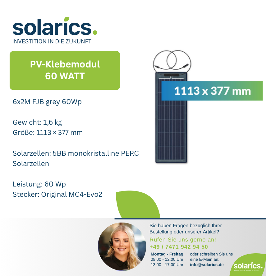 DAS Solar Solarmodul 6x2M FJB grey 60Wp
