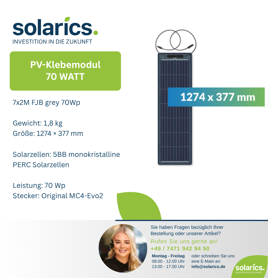 DAS Solar Solarmodul 7x2M FJB grey 70Wp