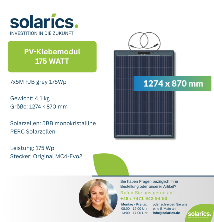 DAS Solar Solarmodul 7x5M FJB grey 175Wp