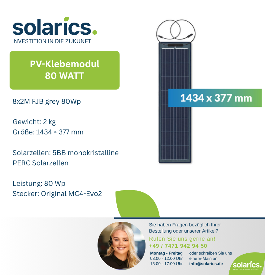 DAS Solar Solarmodul 8x2M FJB grey 80Wp
