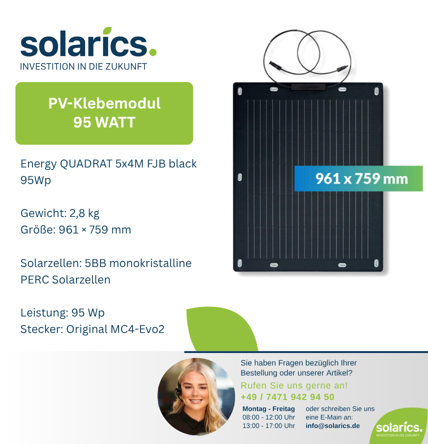 DAS Solar Solarmodul Energy QUADRAT 5x4M FJB black 95Wp