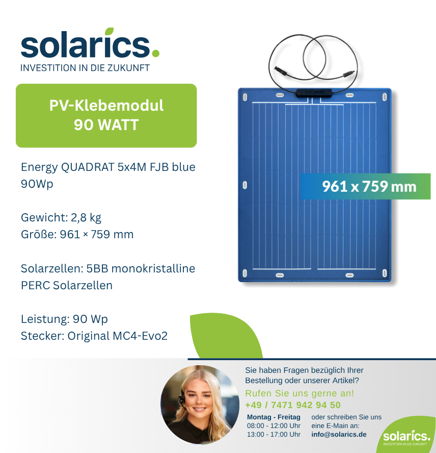 DAS Solar Solarmodul Energy QUADRAT 5x4M FJB blue 90Wp
