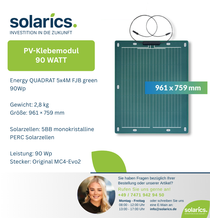 DAS Solar Solarmodul Energy QUADRAT 5x4M FJB green 90Wp