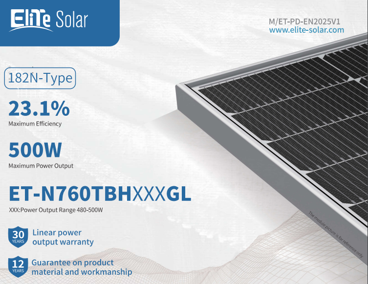 Wuxi Elite Solar Power Holding Pte. Ltd. - Solarmodul - ET-N760TBH480-500GL ET-N760TBH495GL - Art. 234225