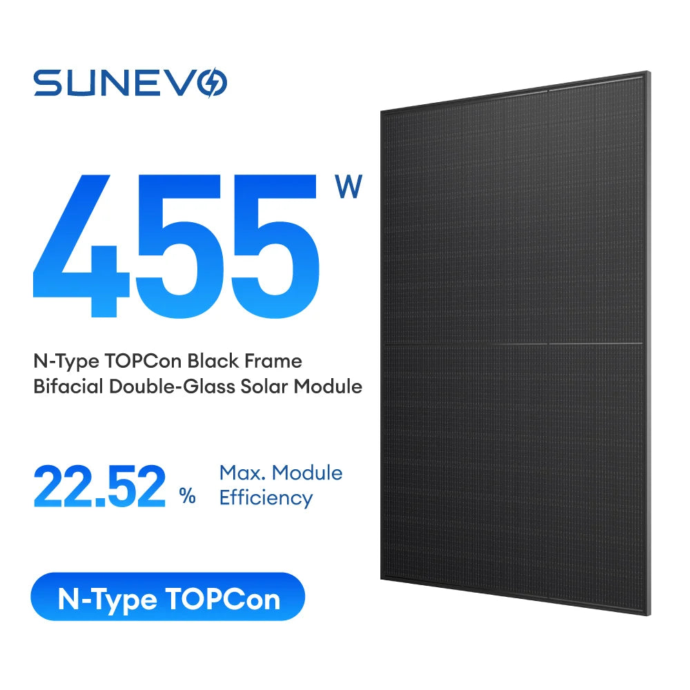 SunEvo Solar Co., Ltd. - Solarmodul - EVO 6R 435-455W N Type TOPCon Ultra Black Bifac... SE6R-48HBD-445M - Art. 222139
