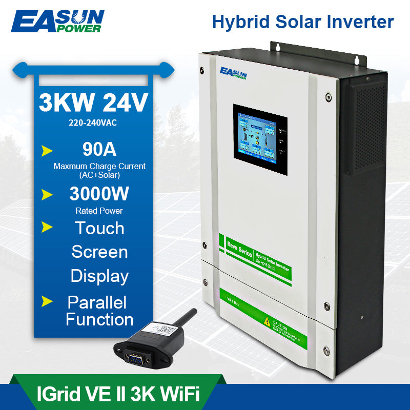 Easun Power Hybrid Wechselrichter 3 kW 220V 24V 5500W PV 450Vdc Eingang 90A MPPT