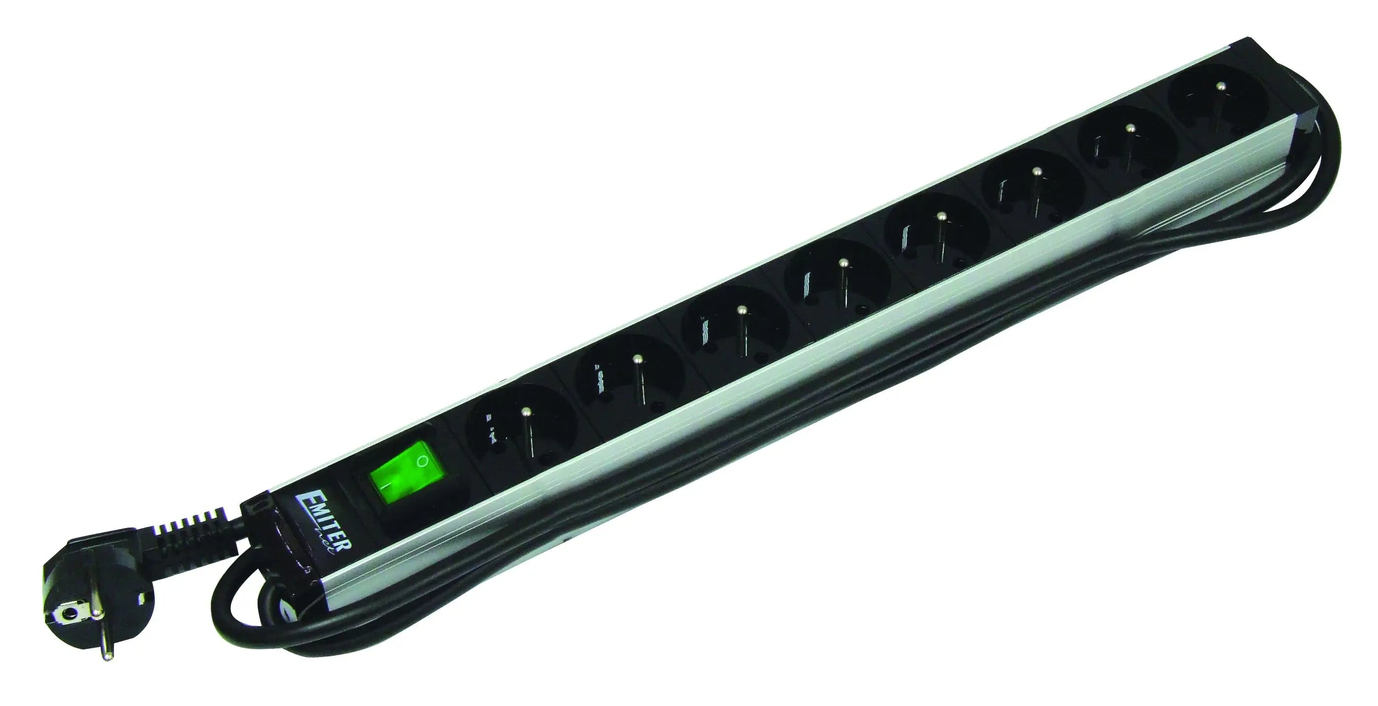 Emiter Versorgungsleiste EmiterNet 19" mit Schalter, 8 Steckdosen mit Schutzkontakt, Kabel 2 m, Stecker uni-schuko