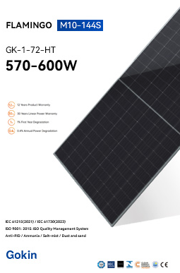 Gokin Solar Co., Ltd. - Solarmodul - Flamingo M10-144S 570-600W GK-1-72HT-590M - Art. 225765