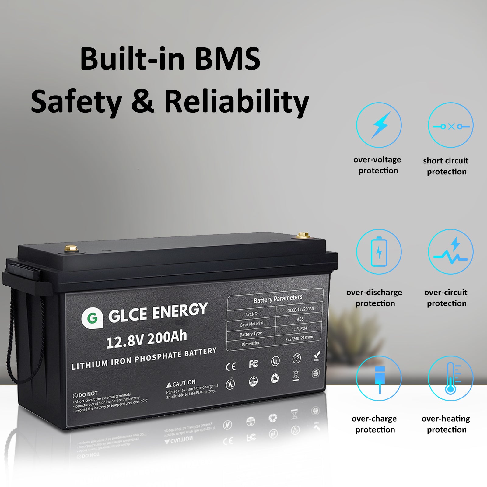 GLCE Energy - Speicher - GLCE-12V 200Ah LiFePO4 Lithium Battery 12V 200Ah - Art. 34009