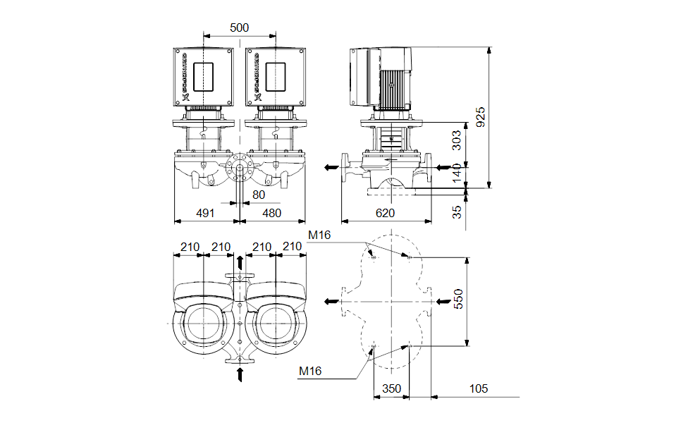 GRUNDFOS Einstufige Inlinepumpe TPED 80-340/4 A-F-A-BQQE-NWA -Art. 92958042