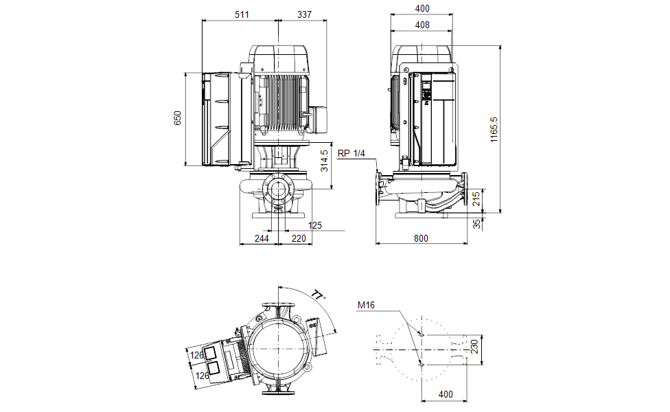 GRUNDFOS Einstufige Inlinepumpe TPE 125-400/4 NC-A3-F-O-DAQF-RW3 -Art. 99473970