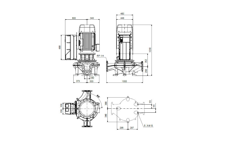 GRUNDFOS Einstufige Inlinepumpe TPE 150-450/4 NC-A3-F-O-DAQF-TW3 -Art. 99473974