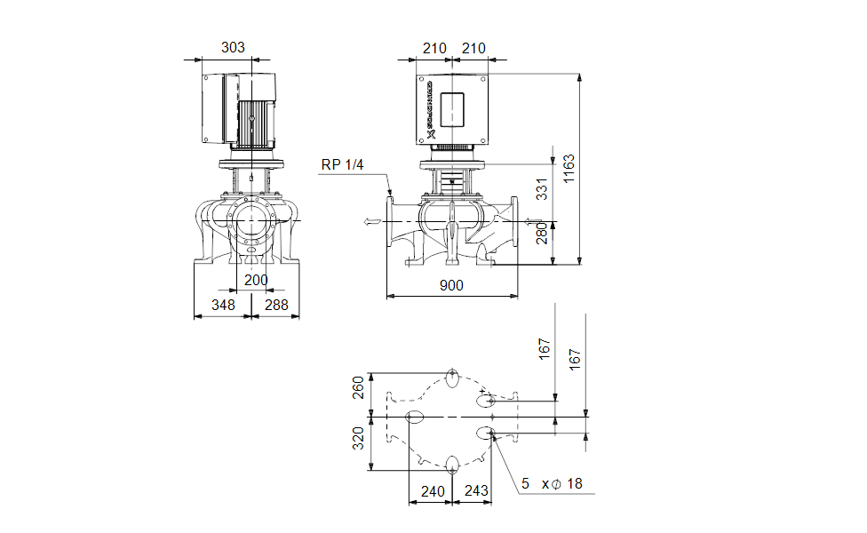 GRUNDFOS Einstufige Inlinepumpe TPE 200-200/4 A-F-A-BQQE-QWA -Art. 92953074