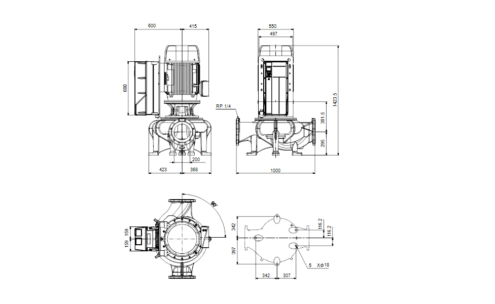 GRUNDFOS Einstufige Inlinepumpe TPE 200-400/4 NC-A3-F-O-DAQF-UW3 -Art. 99473982