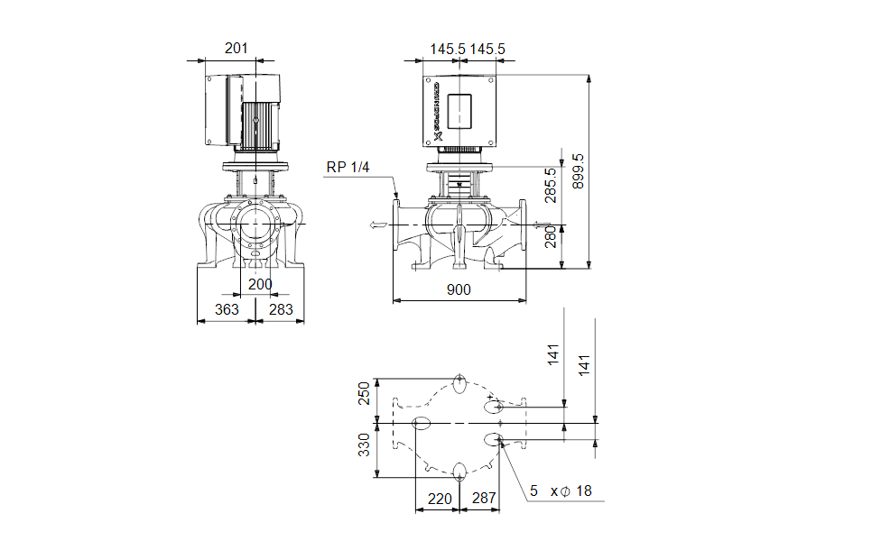 GRUNDFOS Einstufige Inlinepumpe TPE 200-50/4 A-F-A-BQQE-KWA -Art. 99113660