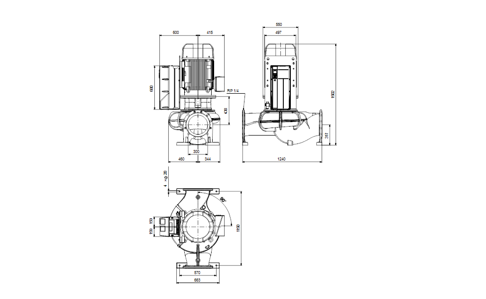 GRUNDFOS Einstufige Inlinepumpe TPE 300-290/4 NC-A-F-A-BQQE-UW3 -Art. 99473963