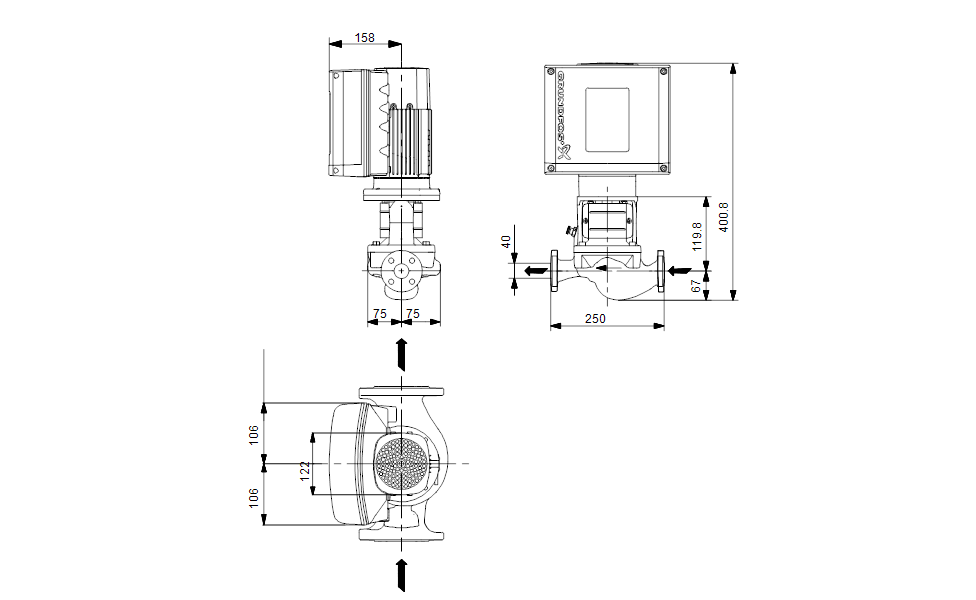 GRUNDFOS Einstufige Inlinepumpe TPE 40-50/2 A-F-A-BQQE-AWB -Art. 98525620