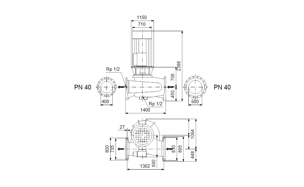 GRUNDFOS Einstufige Inlinepumpe TP 400-470/4 A-F-A-DBUE-YW3 -Art. 96162126