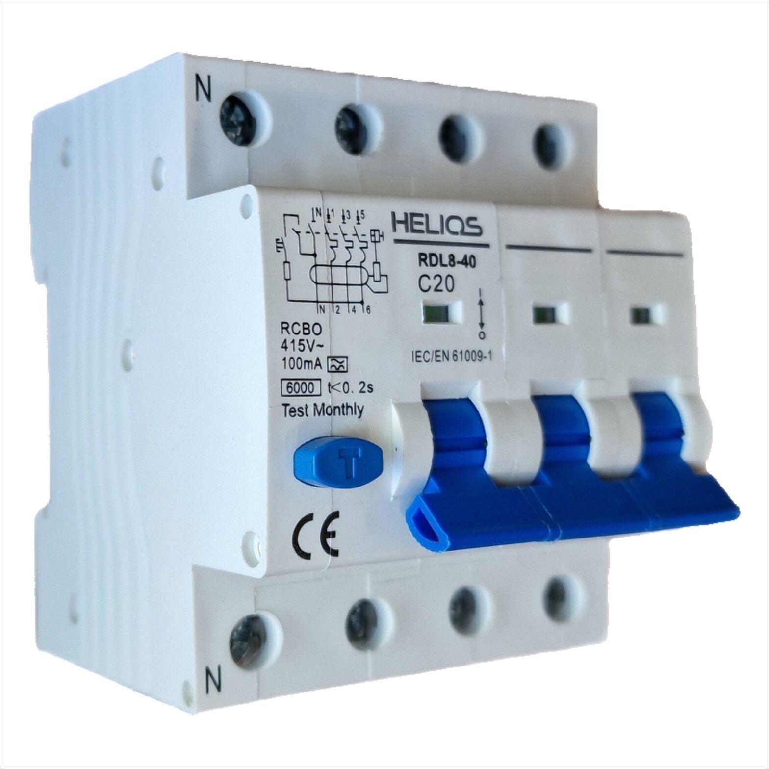 HELIOS RCBO 20A/100mA Typ A 4P