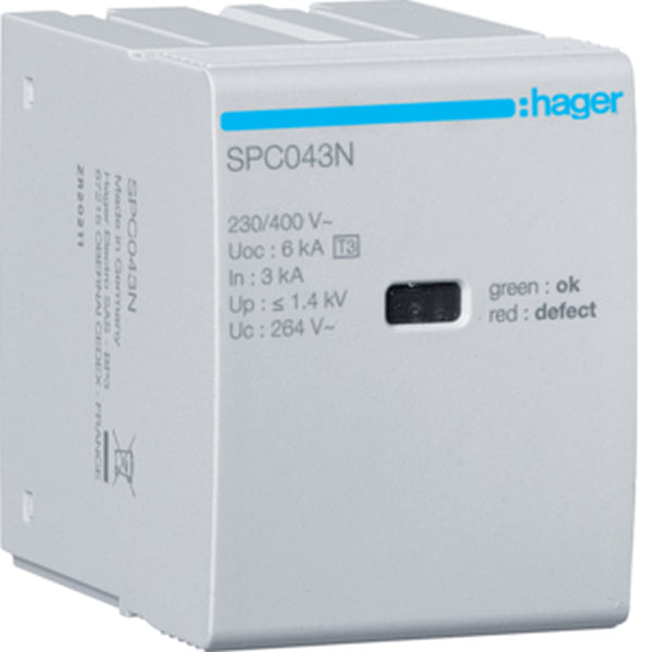 Hager Steckmodul SPC043N T3 N-PE Uc 264V In 3kA Uoc 6kV