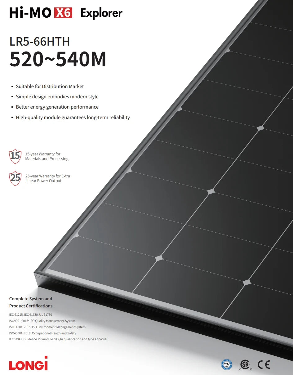 Shenzhen Topsky Electronics Technology Co., Ltd. - Solarmodul - LONGi Solar
                                                        Hi-MO X6 Explorer LR5-66HTH 520-540M LR5-66HTH-540M - Art. 231050
