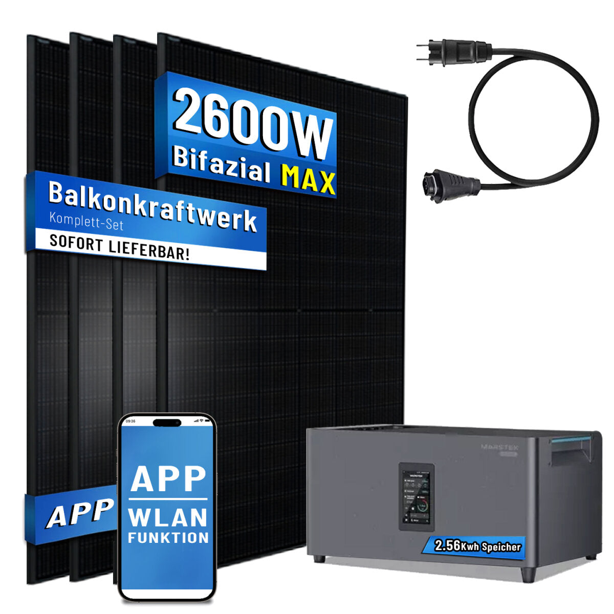 MARSTEK Balkonkraftwerk 2000W, JUPITER C+ mit 2.56kWh