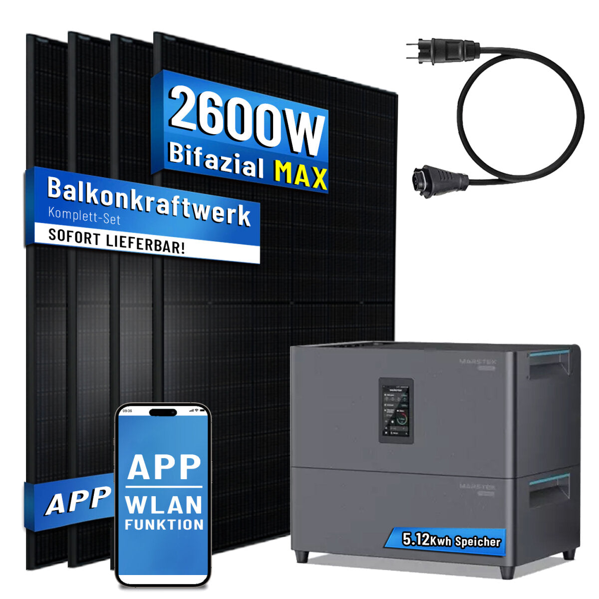 MARSTEK Balkonkraftwerk 2340W Bifazial mit Jupiter C plus mit 5.12kWh