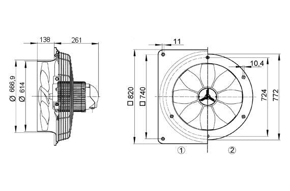 Maico Axial-Wandventilator DZS 60/84 B Stahlring, Drehstrom, DN600