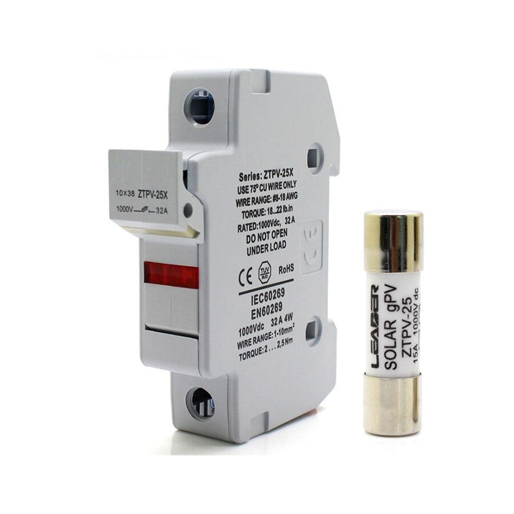 Eleksol Portafusible Cilíndrico Módulo Solar 10x38 32A 1000V DC