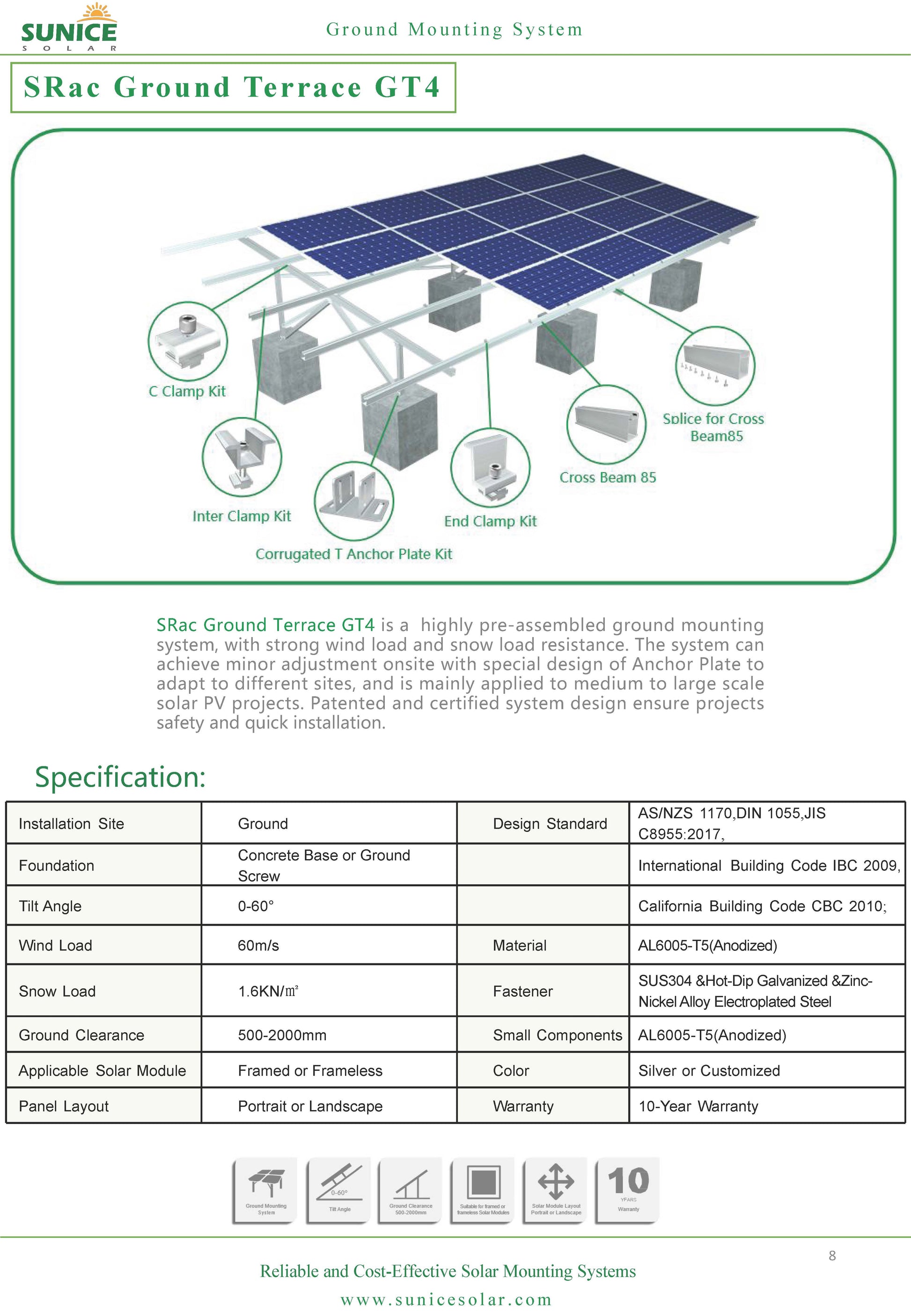 Sunice Solar Pte Ltd - Montagesysteme - S.Rac Ground Terrace Solar Mounting System GT4 S,Rac Ground Terrace Solar Mounting System GT4 - Art. 9222