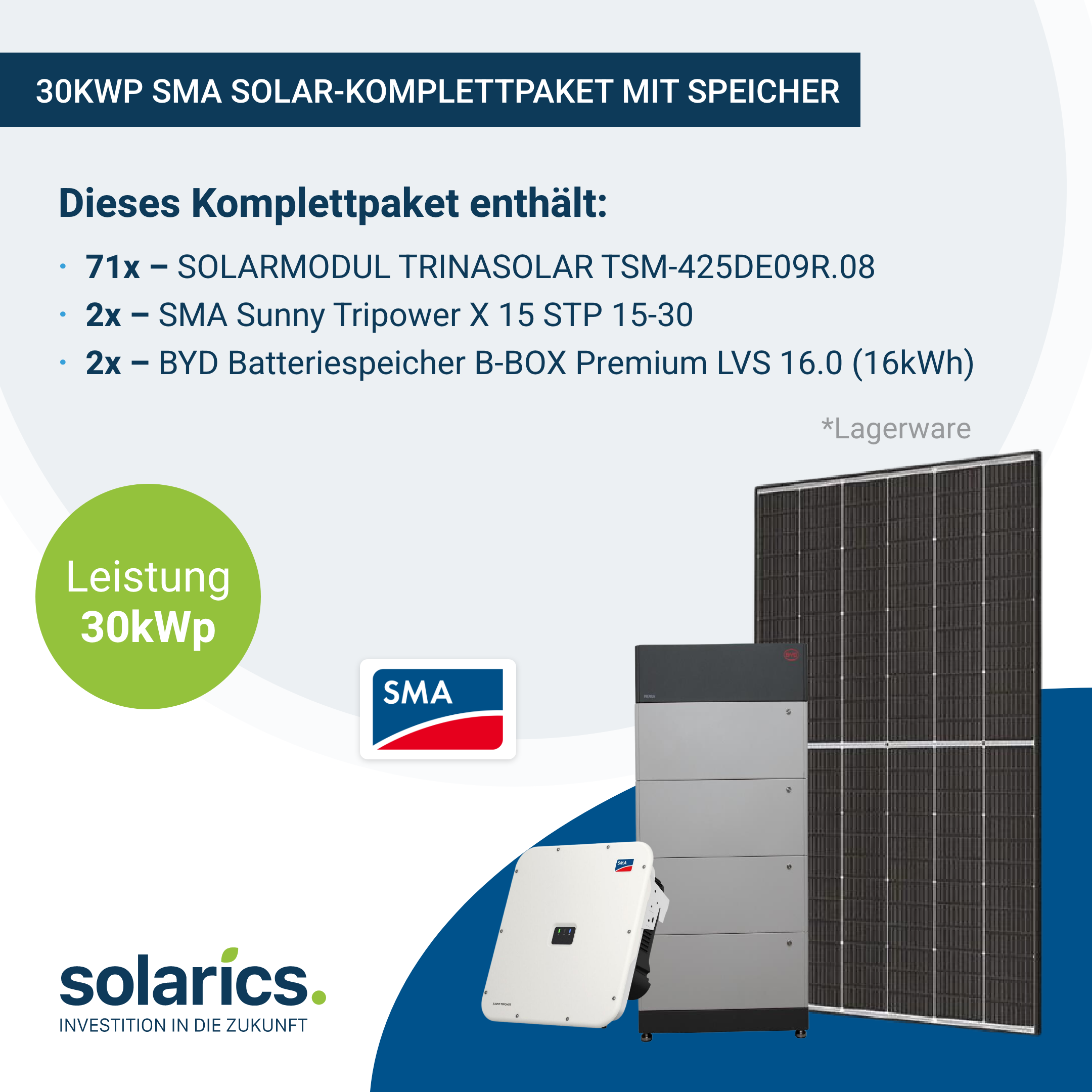 30kWp SMA Solar-Komplettpaket mit Speicher